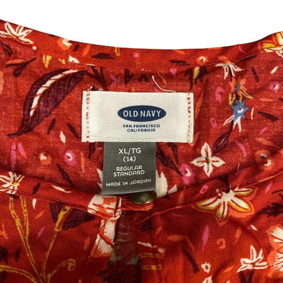 Old Navy Blouse Girls XL (14) Orange Rust Floral Boho 3/4 Sleeve Pullover - Picture 7 of 13